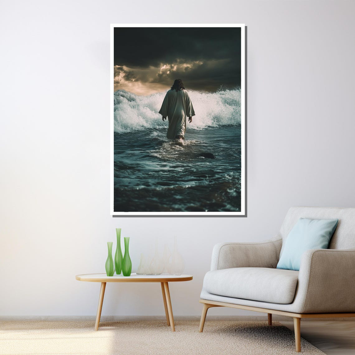 Jesus Walking On Water Stormy Sea Dramatic Christian Art Wall Poster - Image 3