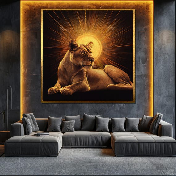 Golden Lioness Painting Bold Wall Art Unique Wildlife Gift Modern Home Decor