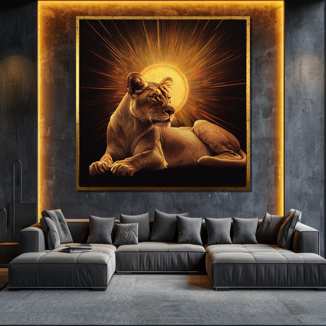 Golden Lioness Painting Bold Wall Art Unique Wildlife Gift Modern Home Decor