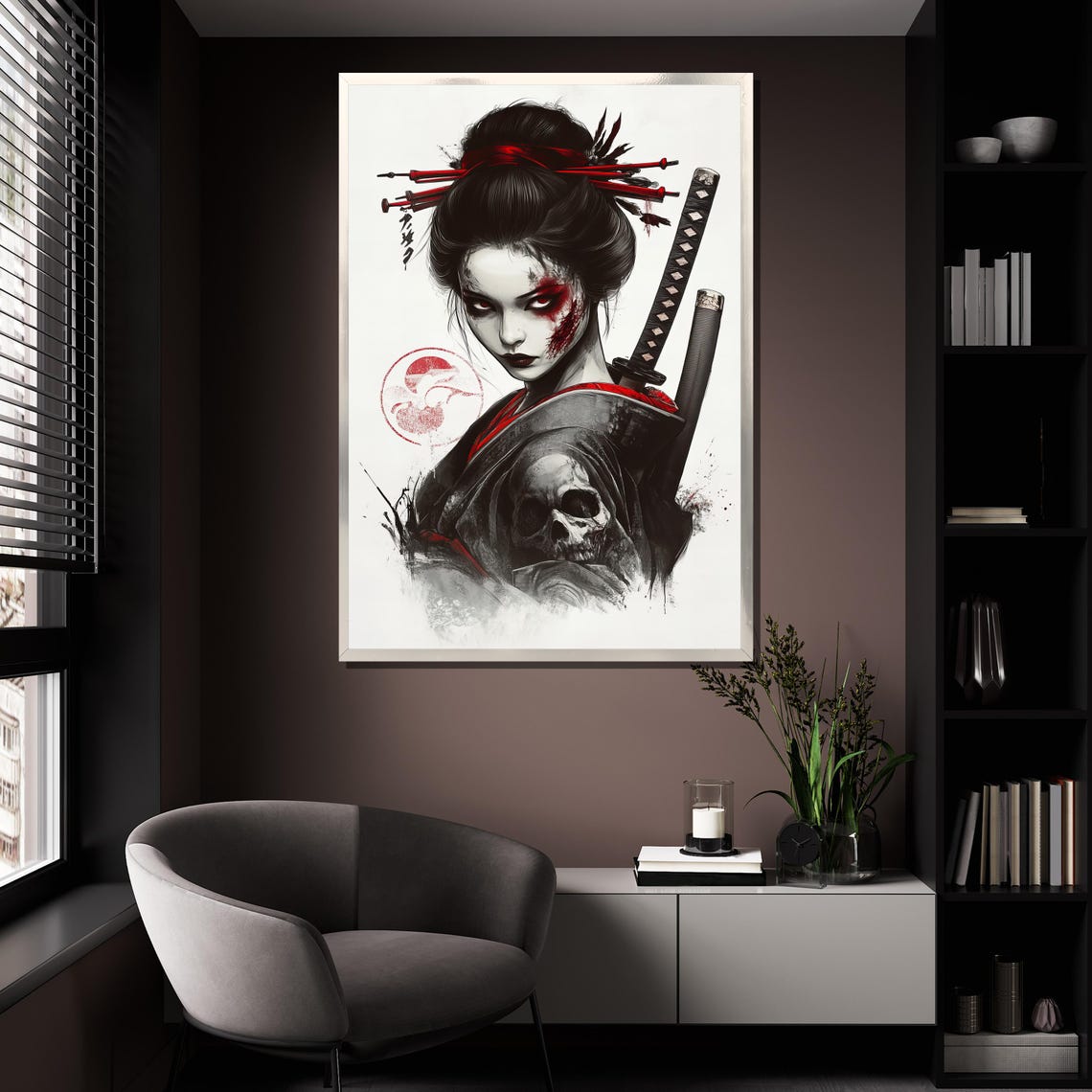 Dark Samurai Geisha Skull Katana Ink Grunge Japanese Warrior Poster - Image 4