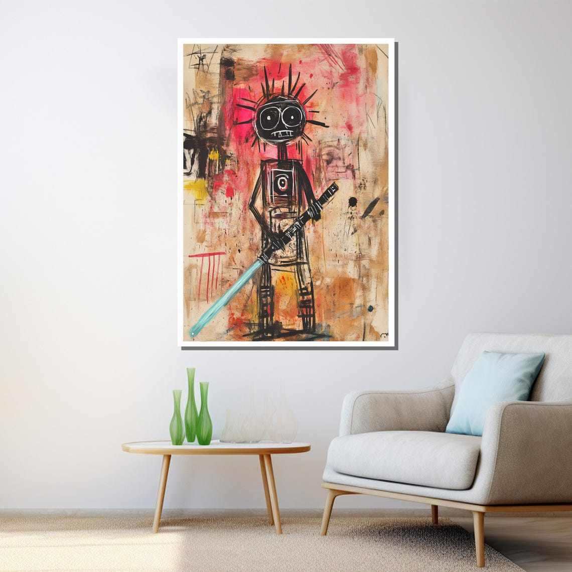 Abstract Warrior Painting Bold Graffiti Inspired Wall Art Modern Colorful Artwork Unique Home Decor Gift - Image 3