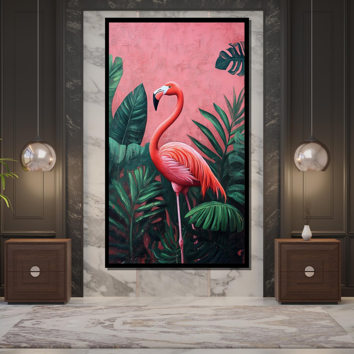 Pink Flamingo Tropical Palm Leaves Modern Bird Jungle Scene Poster - Image 5
