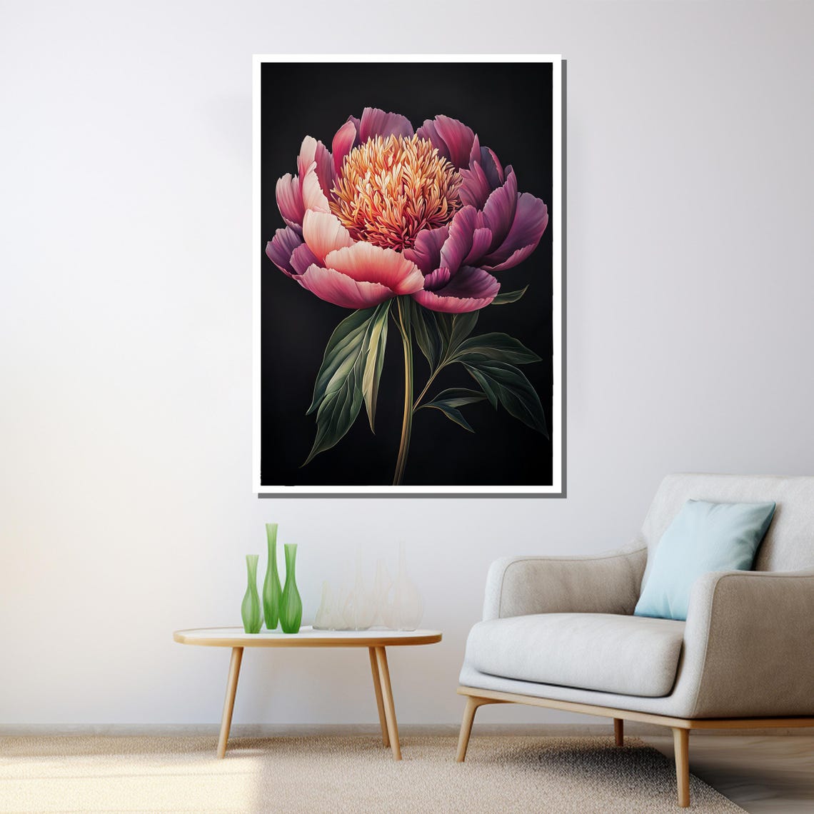 Pink Peony Bloom On Black Background Elegant Floral Wall Art Poster - Image 3