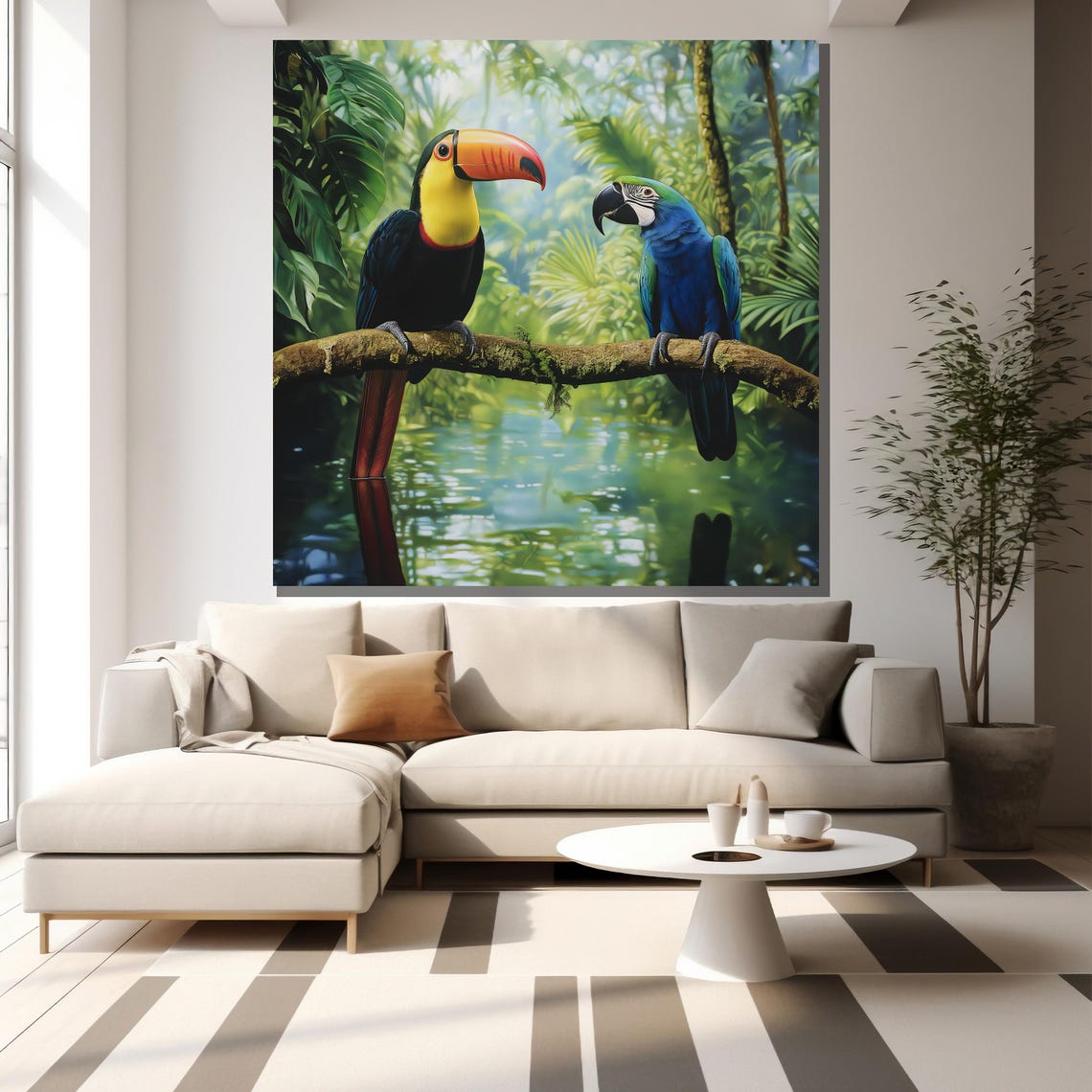 Toucan Blue Parrot Jungle River Tropical Colorful Birds Wall Art - Image 2