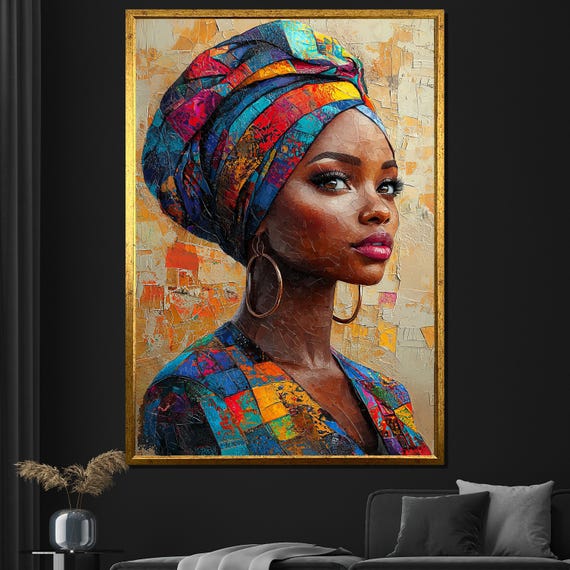 Colorful African Woman Painting Bold Afrocentric Wall Art Vibrant Cultural Gift For Home Decor