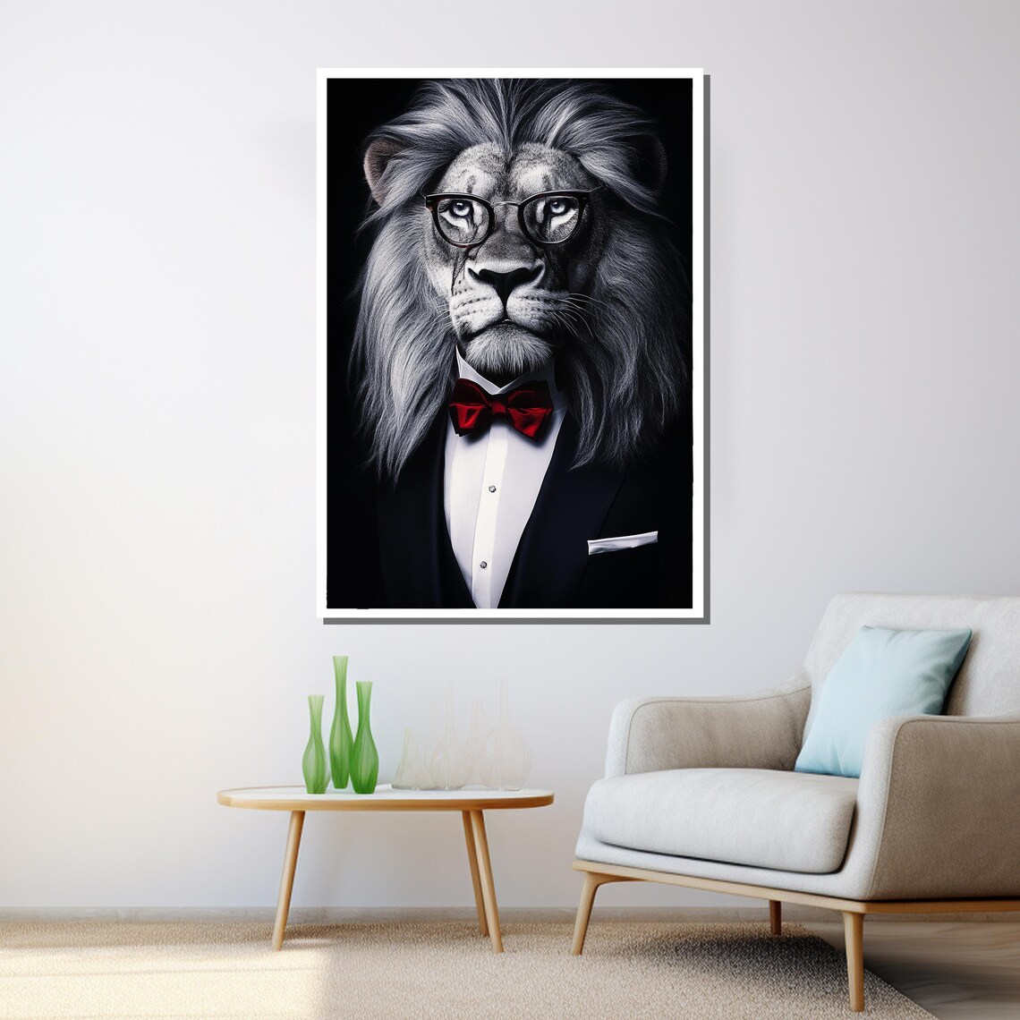 Lion Tuxedo Red Bow Tie Glasses Painting Dapper Gentleman Wildlife Wall Art Poster - Image 3