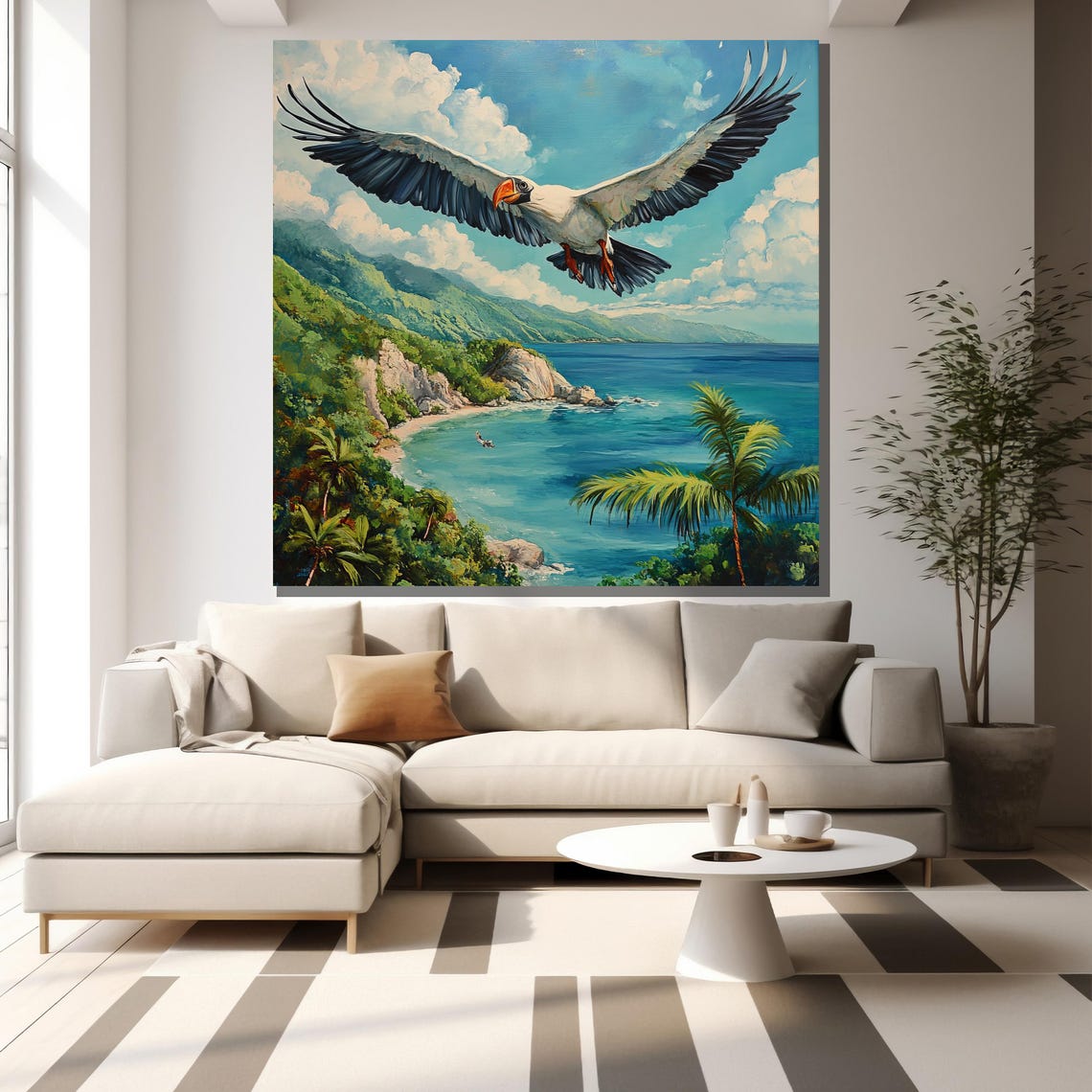 Soaring Seagull Flying Tropical Coast Palm Beach Ocean Bird Poster - Image 2