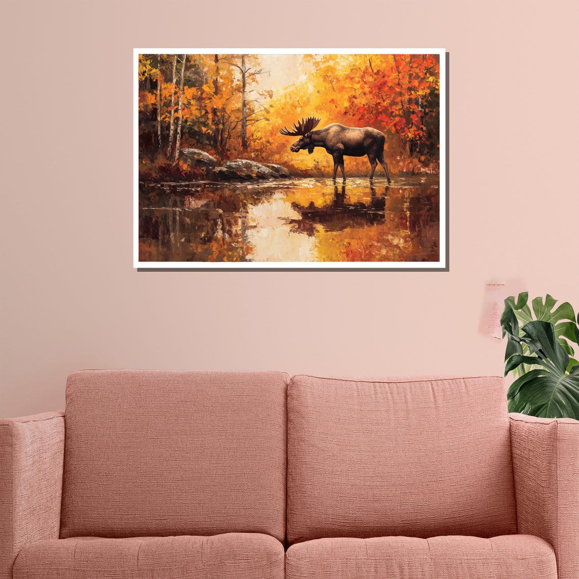 Bull Moose Autumn Forest Lake Reflection Wildlife Art Poster - Image 3