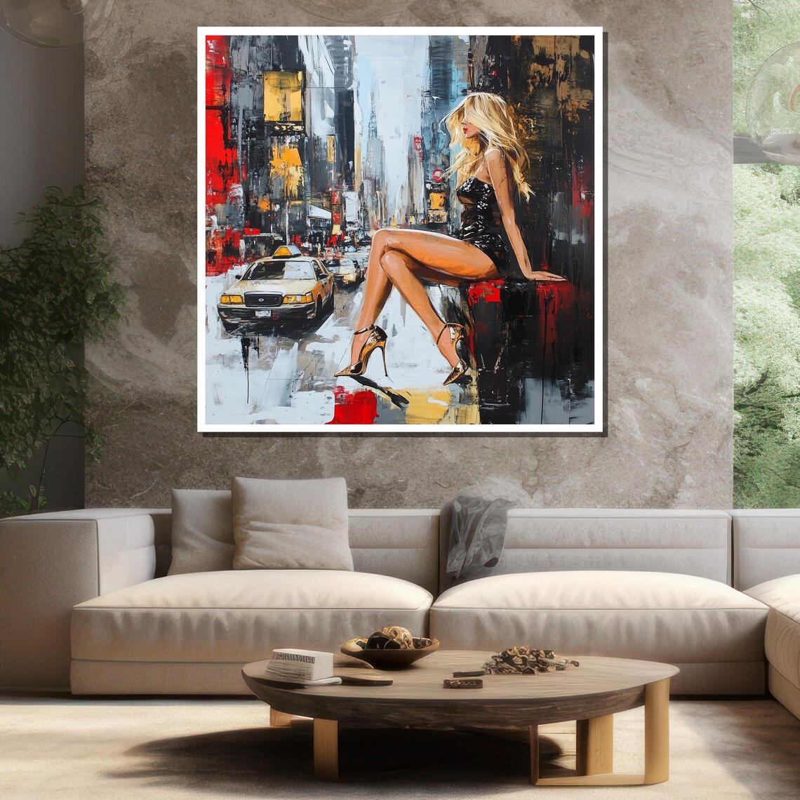 New York City Woman Yellow Taxi Urban Street Pop Art Painting Poster - Image 3