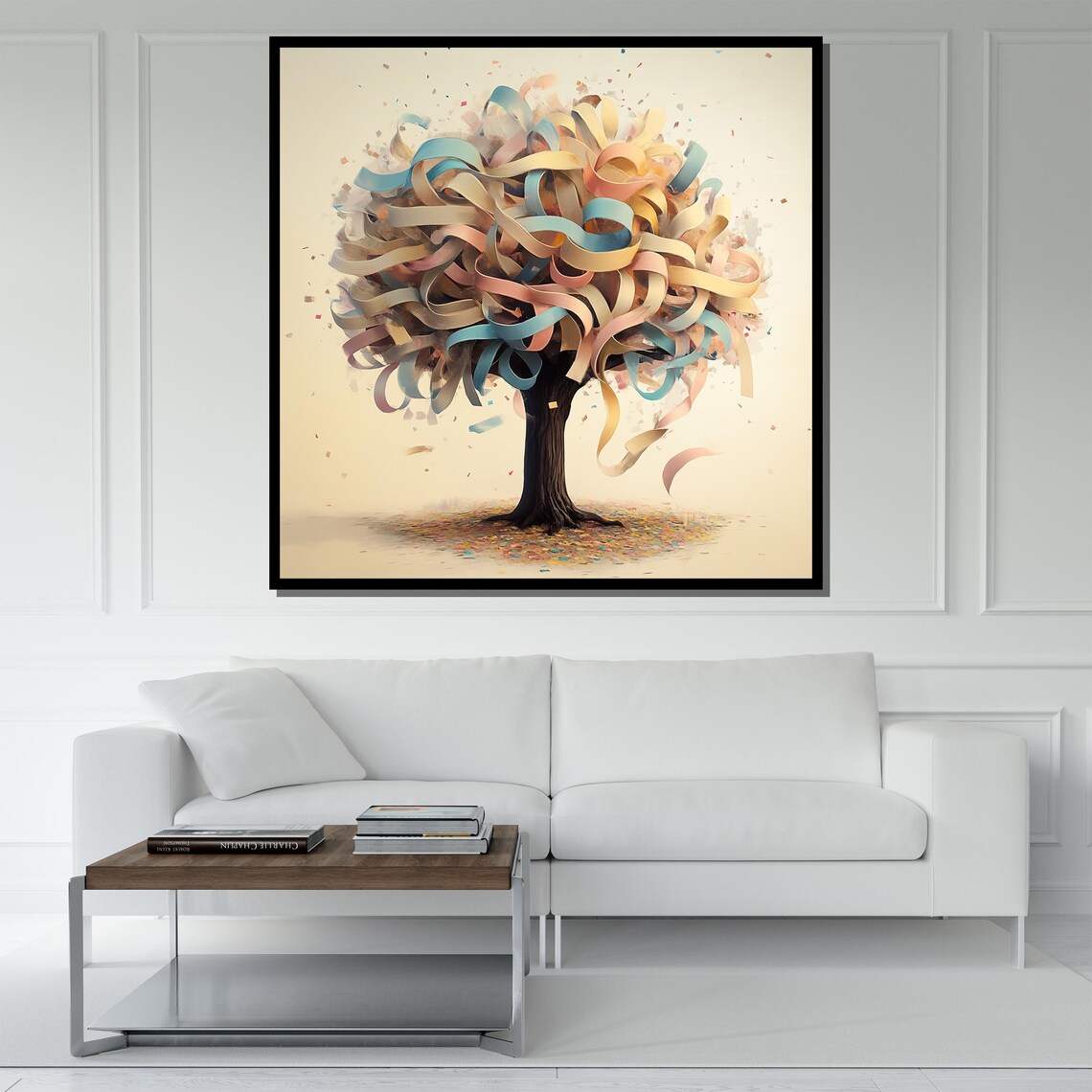 Ribbon Tree Painting Abstract Colorful Wall Art For Living Room Modern Nature Decor Gift - Image 5