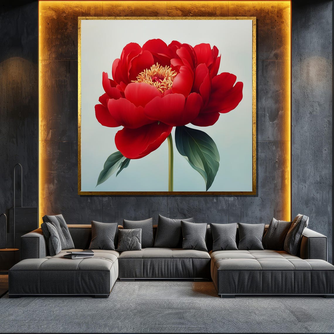 Large Red Peony Flower On Pale Background Botanical Wall Art Poster