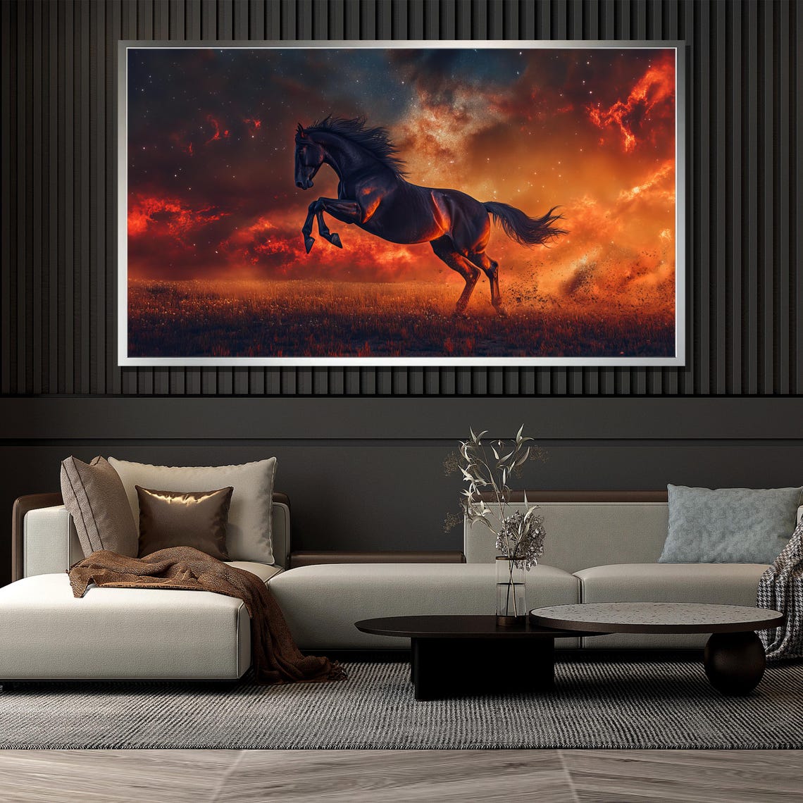 Black Horse Fiery Sky Bold Galloping Stallion Sunset Wall Art - Image 4