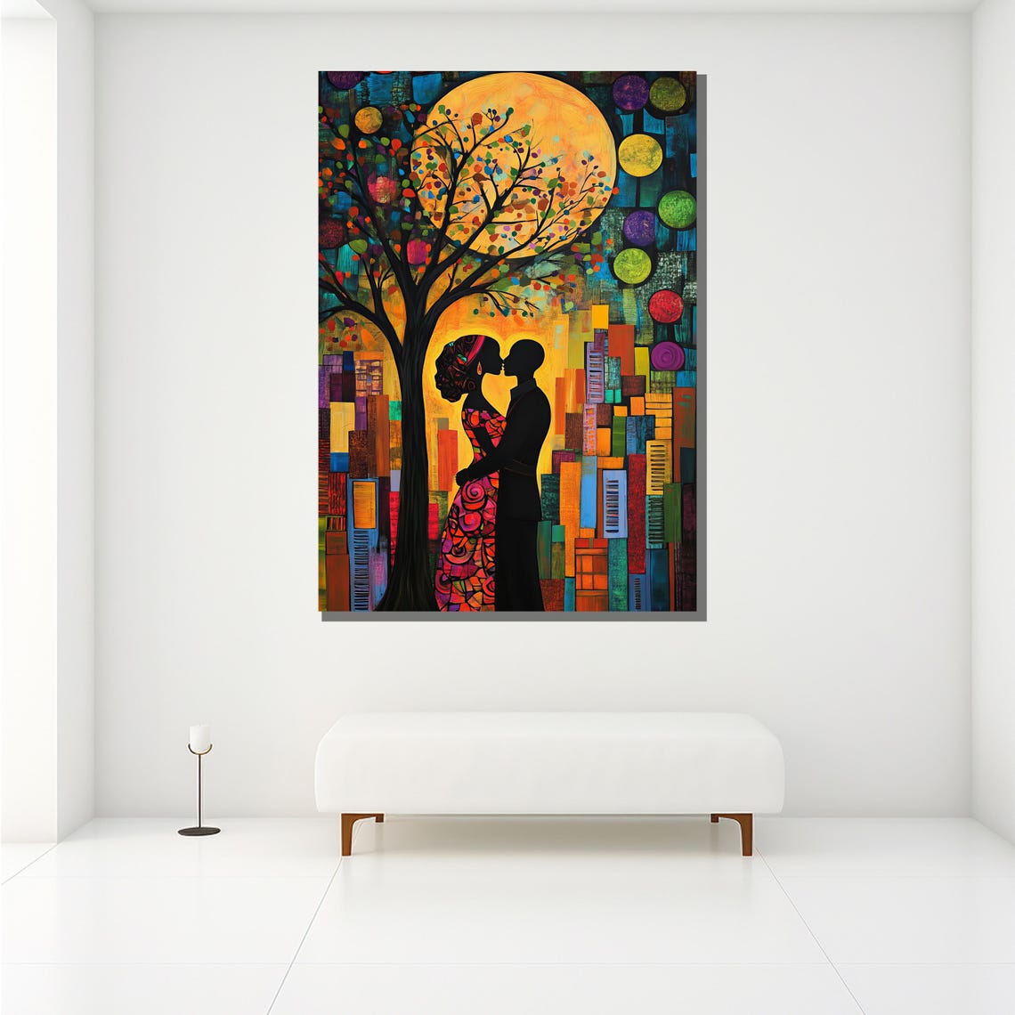 Colorful Abstract Couple Embrace Moon Tree Vibrant Mosaic Wall Poster - Image 2