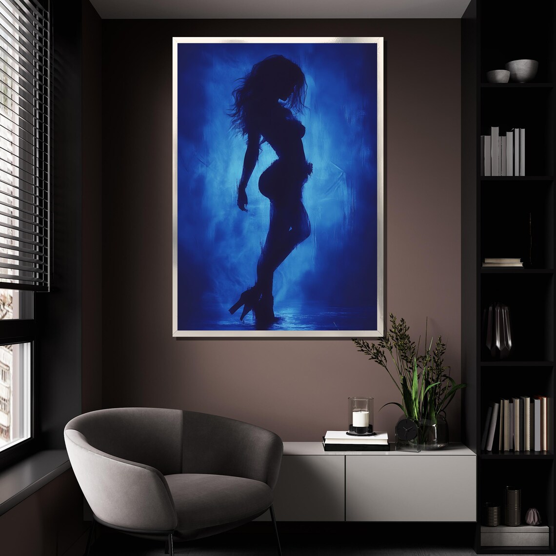 Mysterious Woman Silhouette In Blue Glow Dramatic Moody Painting Poster - Image 4