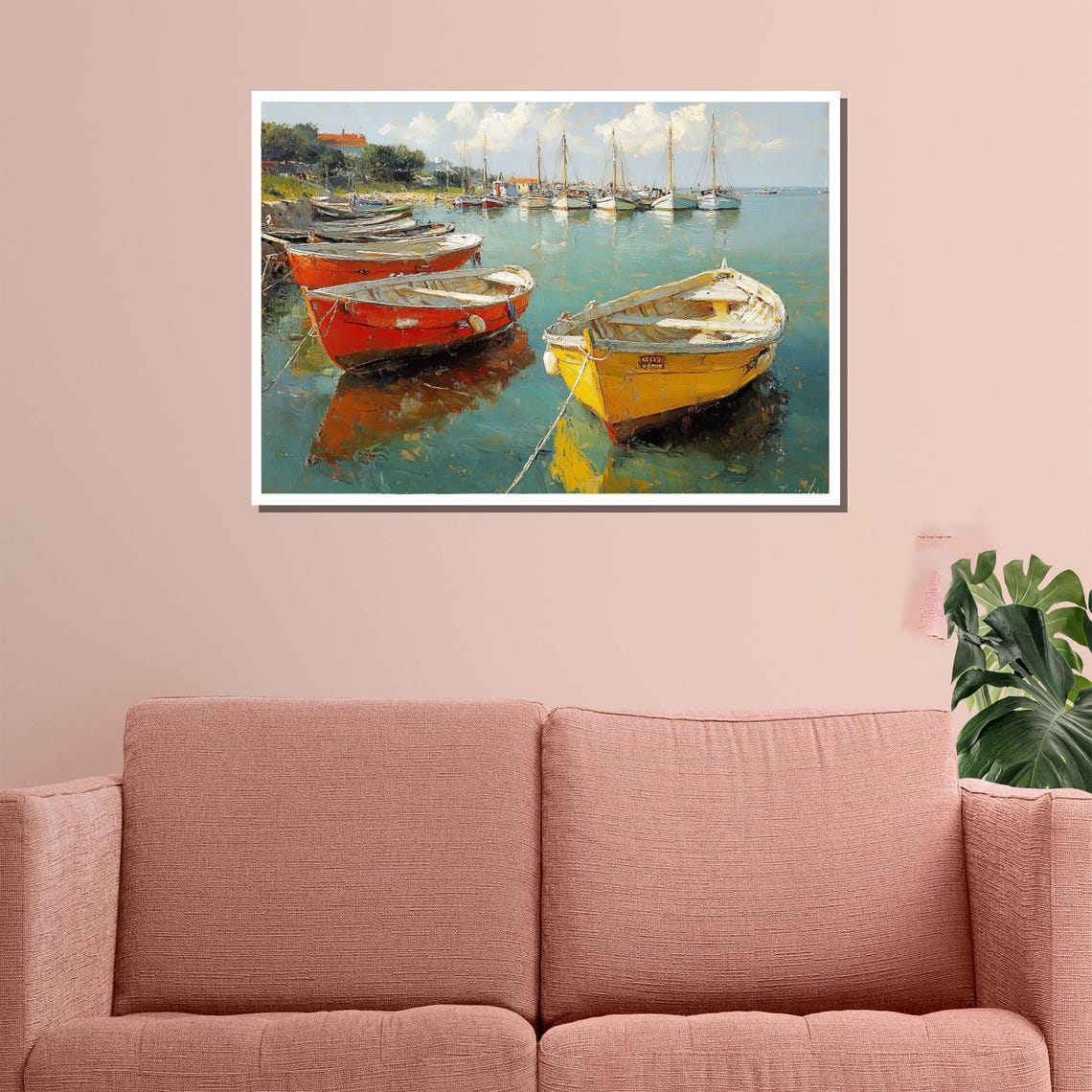 Colorful Boats In Harbor Impressionist Coastal Scene Art Poster - Image 3