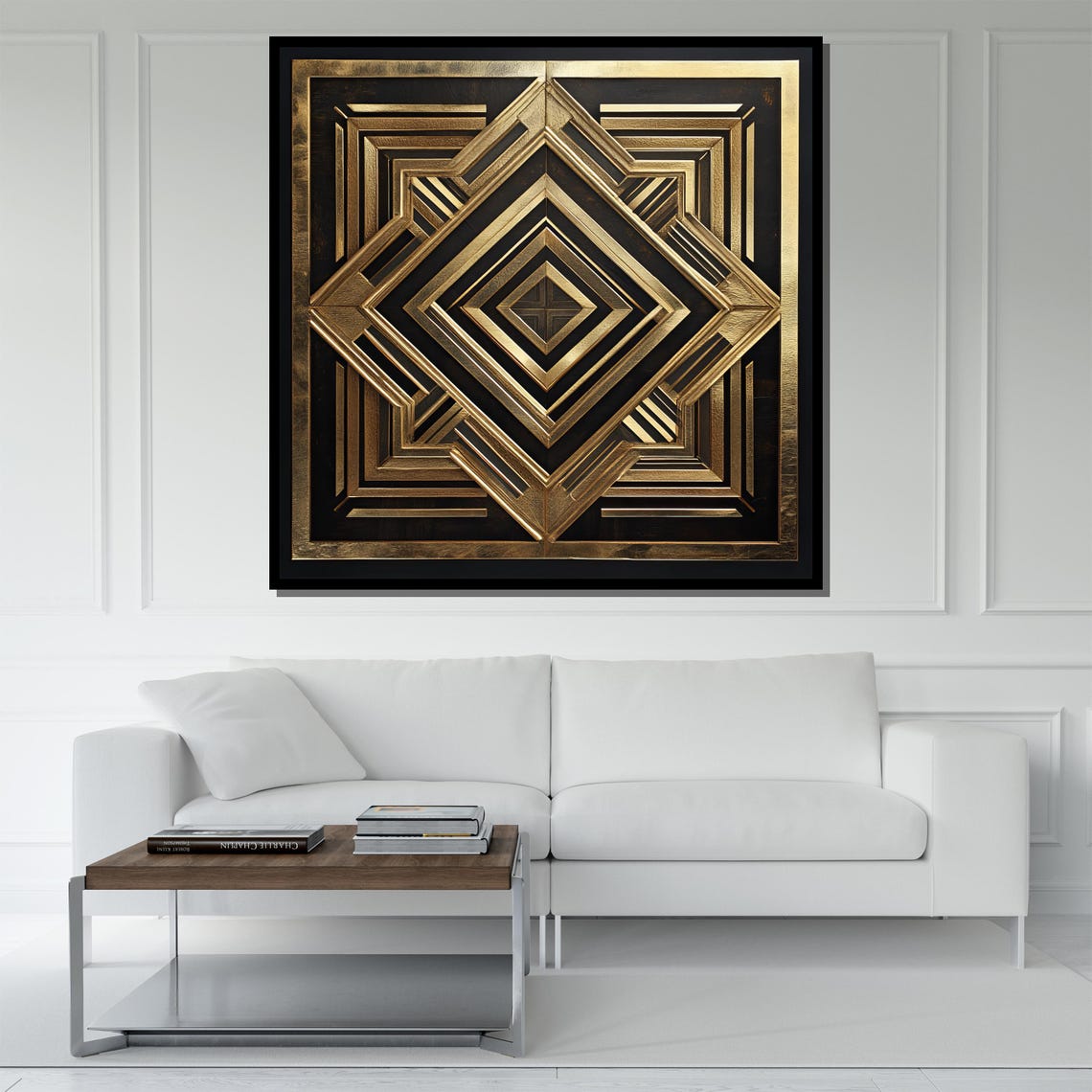 Golden Geometric Abstract Painting Modern Wall Art Unique Gift For Living Room Bold Home Decor Statement Piece - Image 5