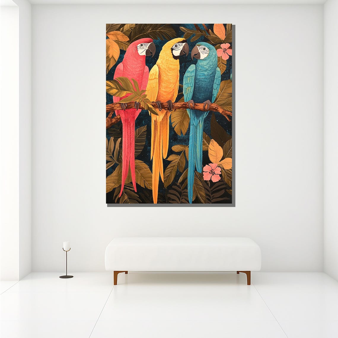 Three Macaws Colorful Parrots Tropical Jungle Bird Art Poster - Image 2