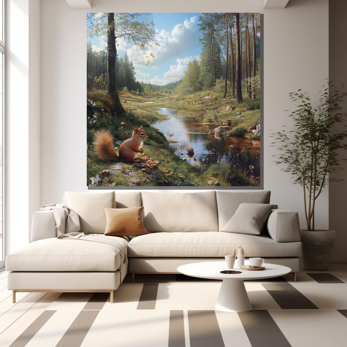 Red Squirrel Forest Stream Nuts Charming Woodland Art Poster - Image 2