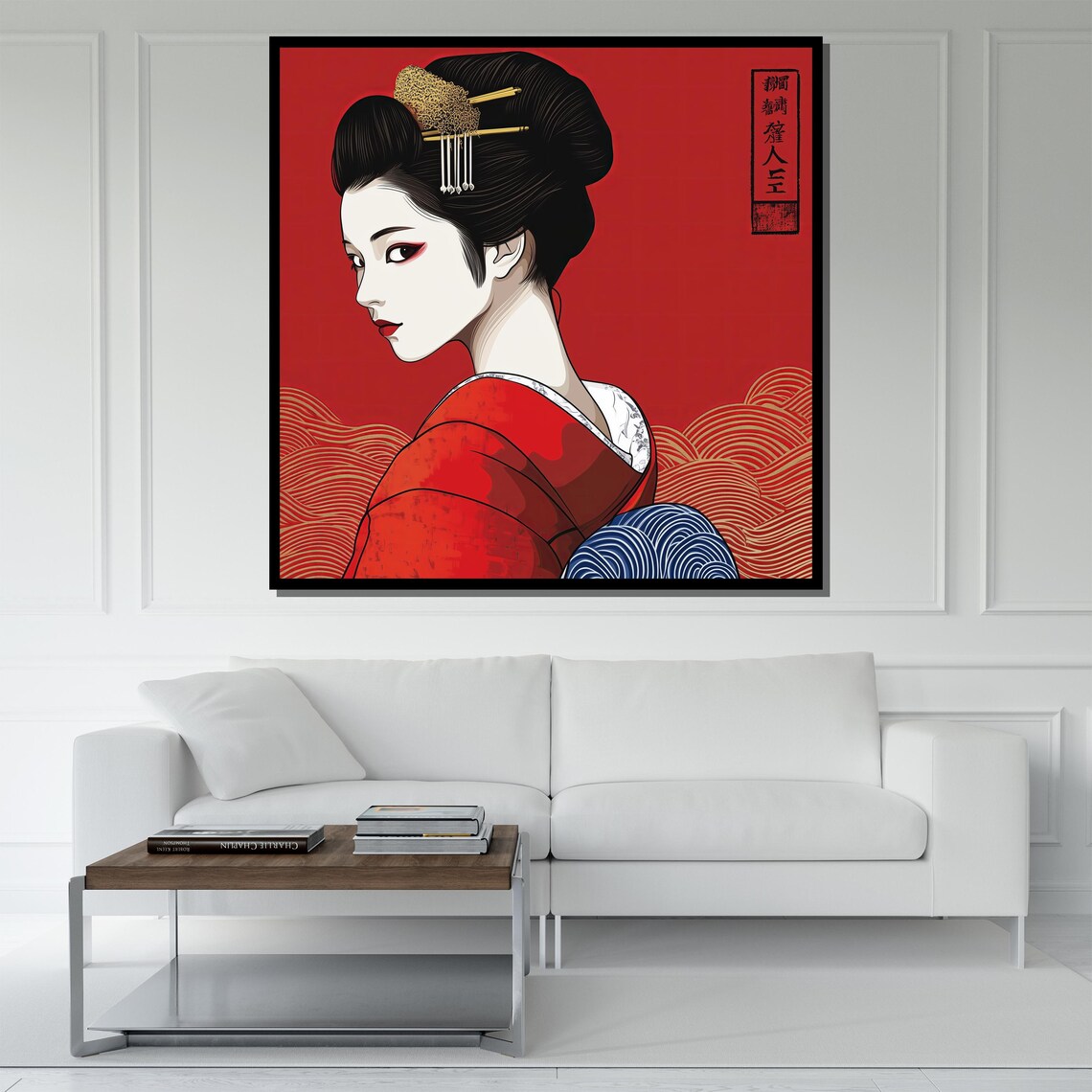 Red Geisha Portrait Traditional Japanese Graphic Style Art Poster - Image 5