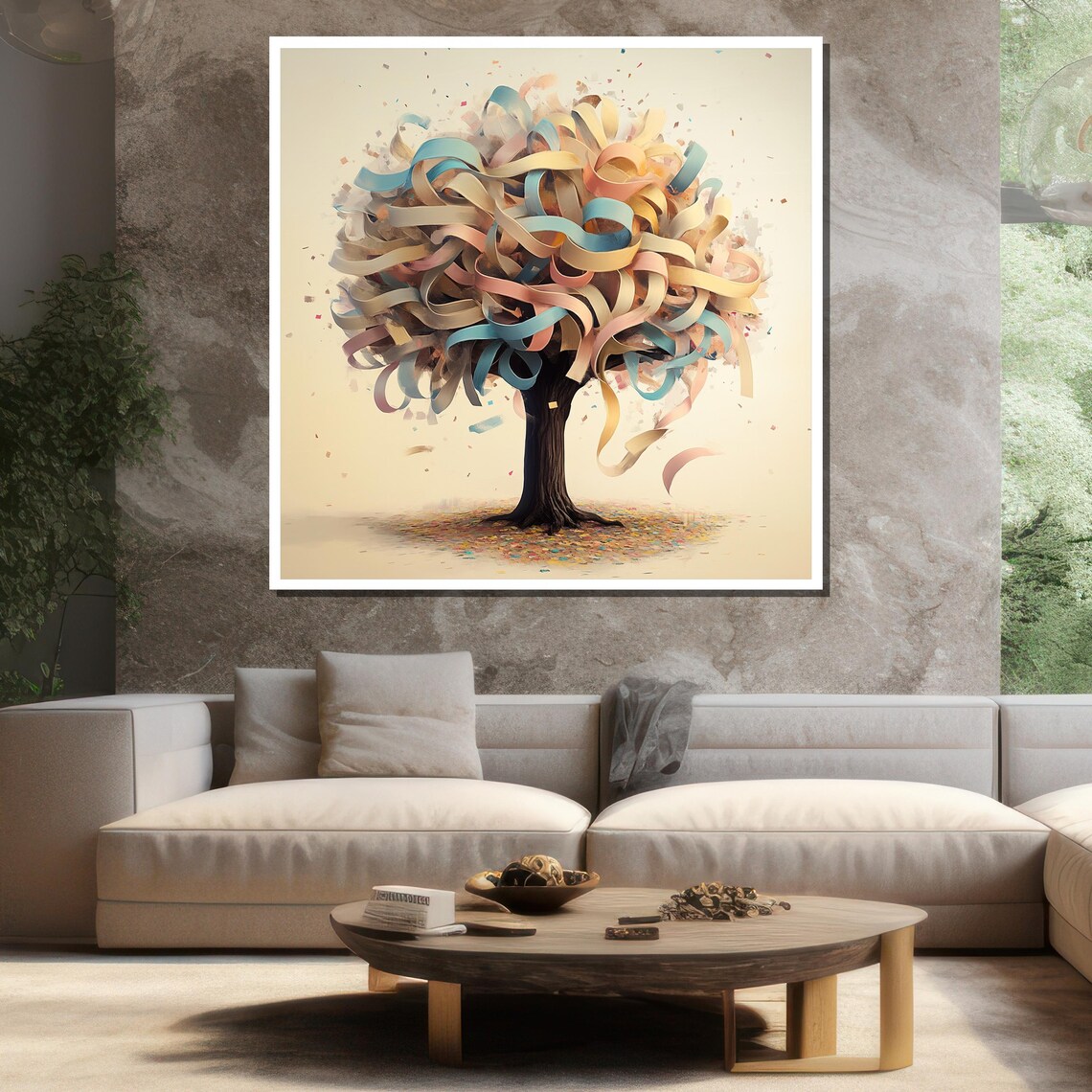 Ribbon Tree Painting Abstract Colorful Wall Art For Living Room Modern Nature Decor Gift - Image 3