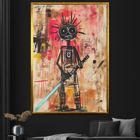 Abstract Warrior Painting Bold Graffiti Inspired Wall Art Modern Colorful Artwork Unique Home Decor Gift