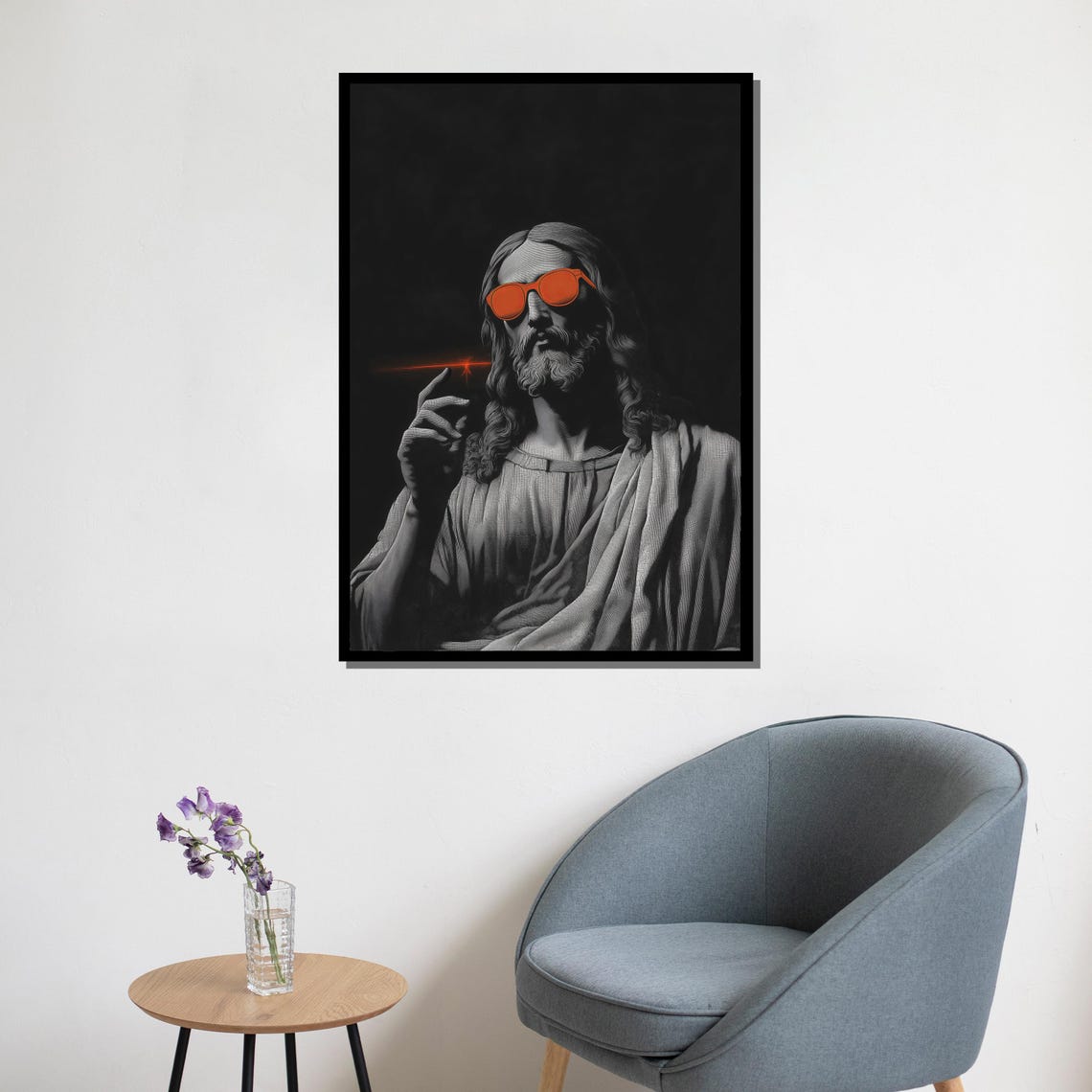 Jesus Wearing Red Sunglasses Black And White Pop Art Wall Poster - Image 5