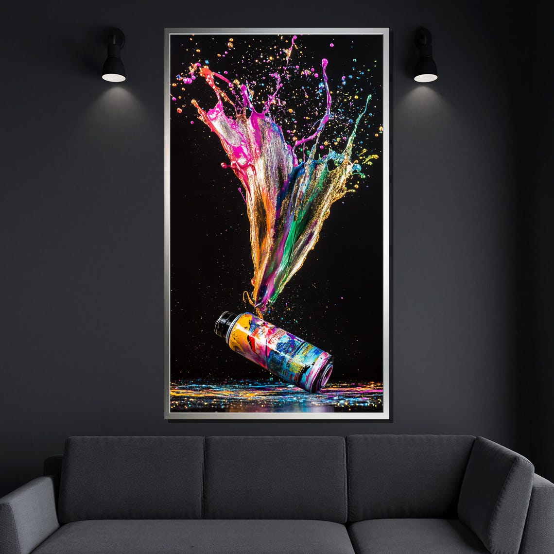 Color Splash Spray Can Vibrant Paint Explosion Black Art Wall Poster - Image 4