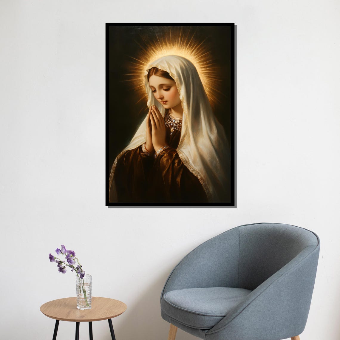 Virgin Mary In Prayer With A Radiant Golden Halo Devotional Poster - Image 5