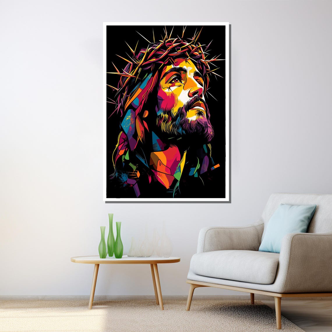 Colorful Pop Art Jesus Crown Of Thorns Modern Portrait Wall Poster - Image 3