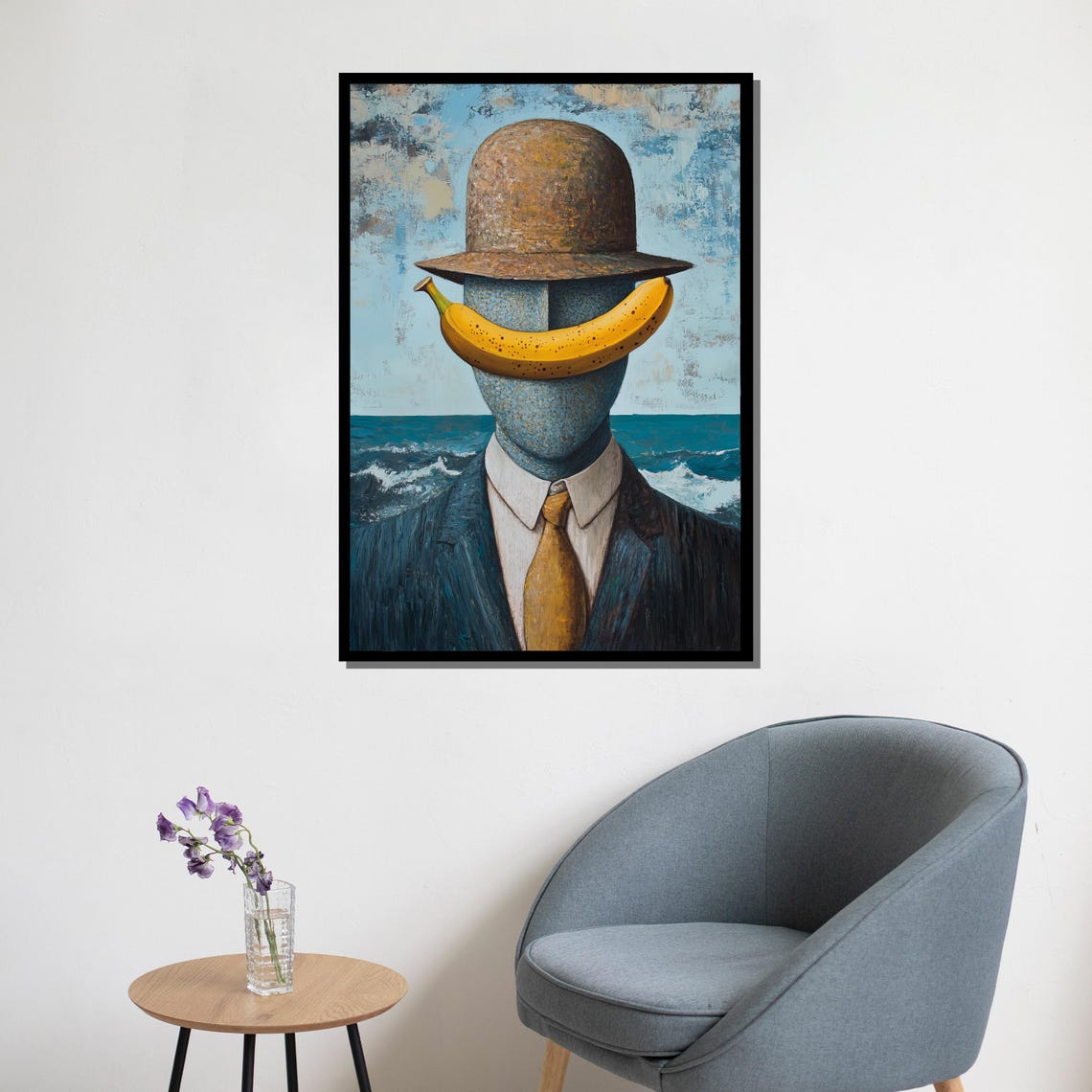 Bowler Hat Man With A Banana Smile By The Ocean Surreal Poster - Image 5