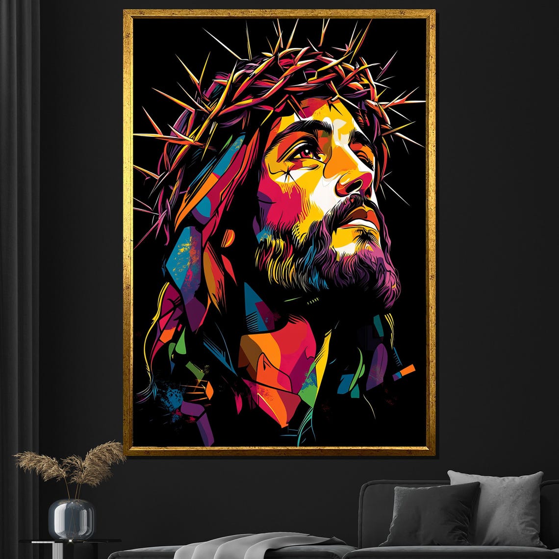 Colorful Pop Art Jesus Crown Of Thorns Modern Portrait Wall Poster
