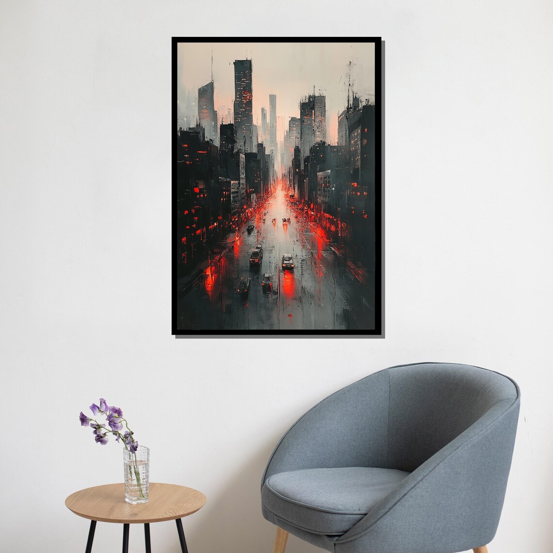 Modern City Avenue Rainy Night Red Lights Urban Nightscape Wall Poster - Image 5