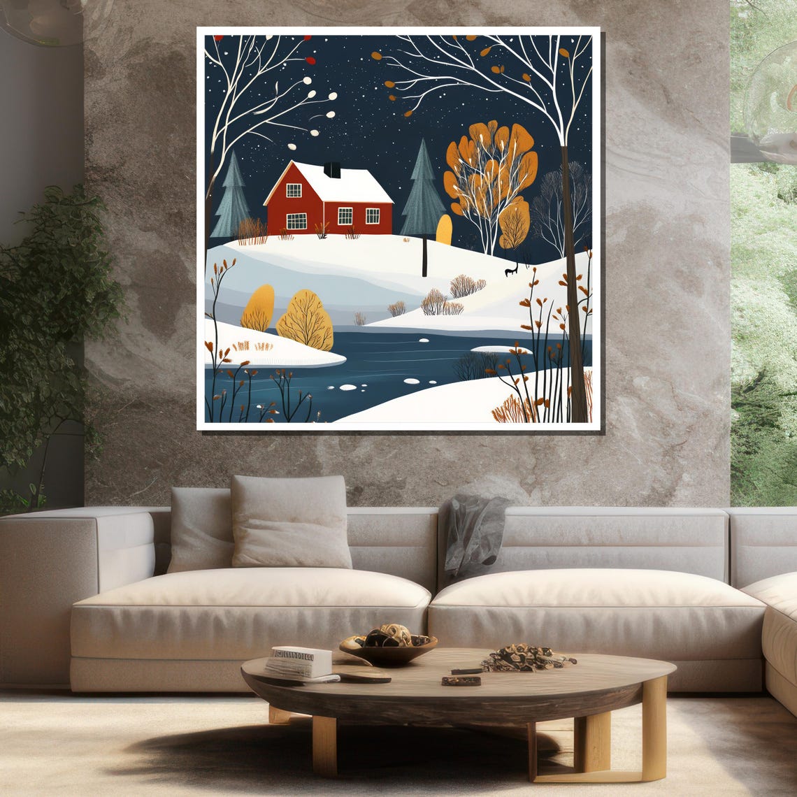 Winter Cottage Snowy Night Frozen Lake Cozy Holiday Cabin Wall Poster - Image 3