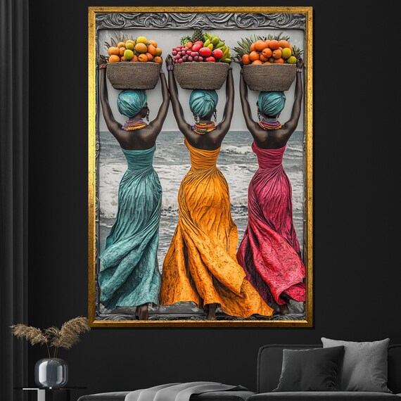 African Women Painting Vibrant Cultural Wall Art For Living Room Decor Unique Gift For Art Enthusiasts