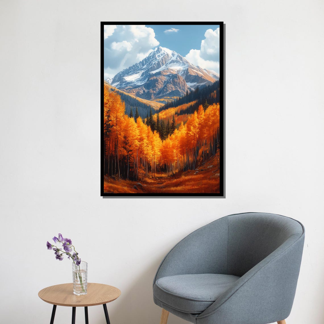 Golden Autumn Forest Snow Capped Mountain Valley Scenic Nature Poster - Image 5