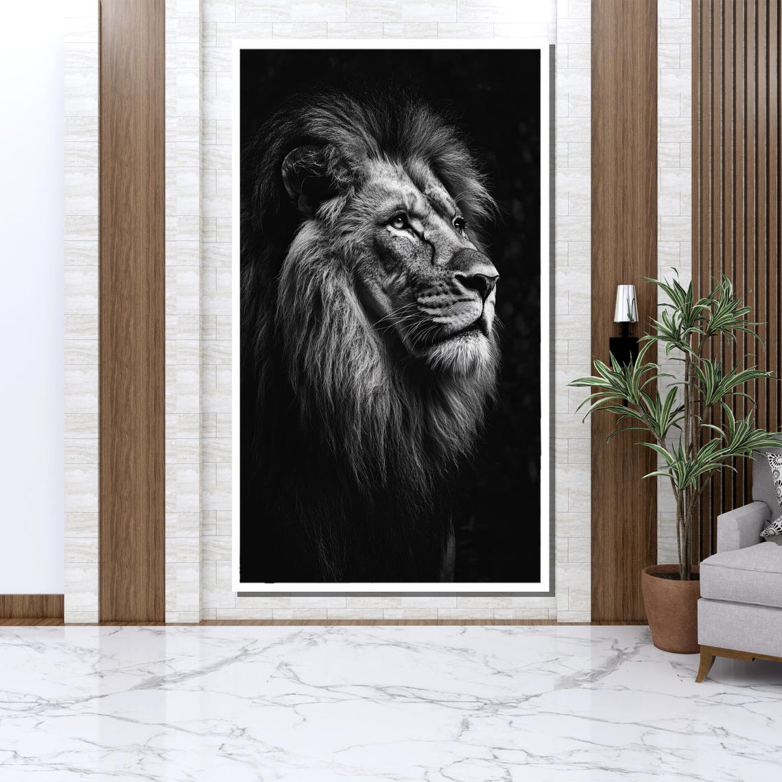 Black White Lion Portrait Dramatic Monochrome Majestic Wildlife Poster - Image 3