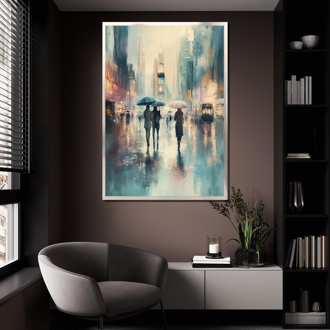 Rainy City Street With Umbrellas Soft Impressionist Urban Art Poster - Image 4