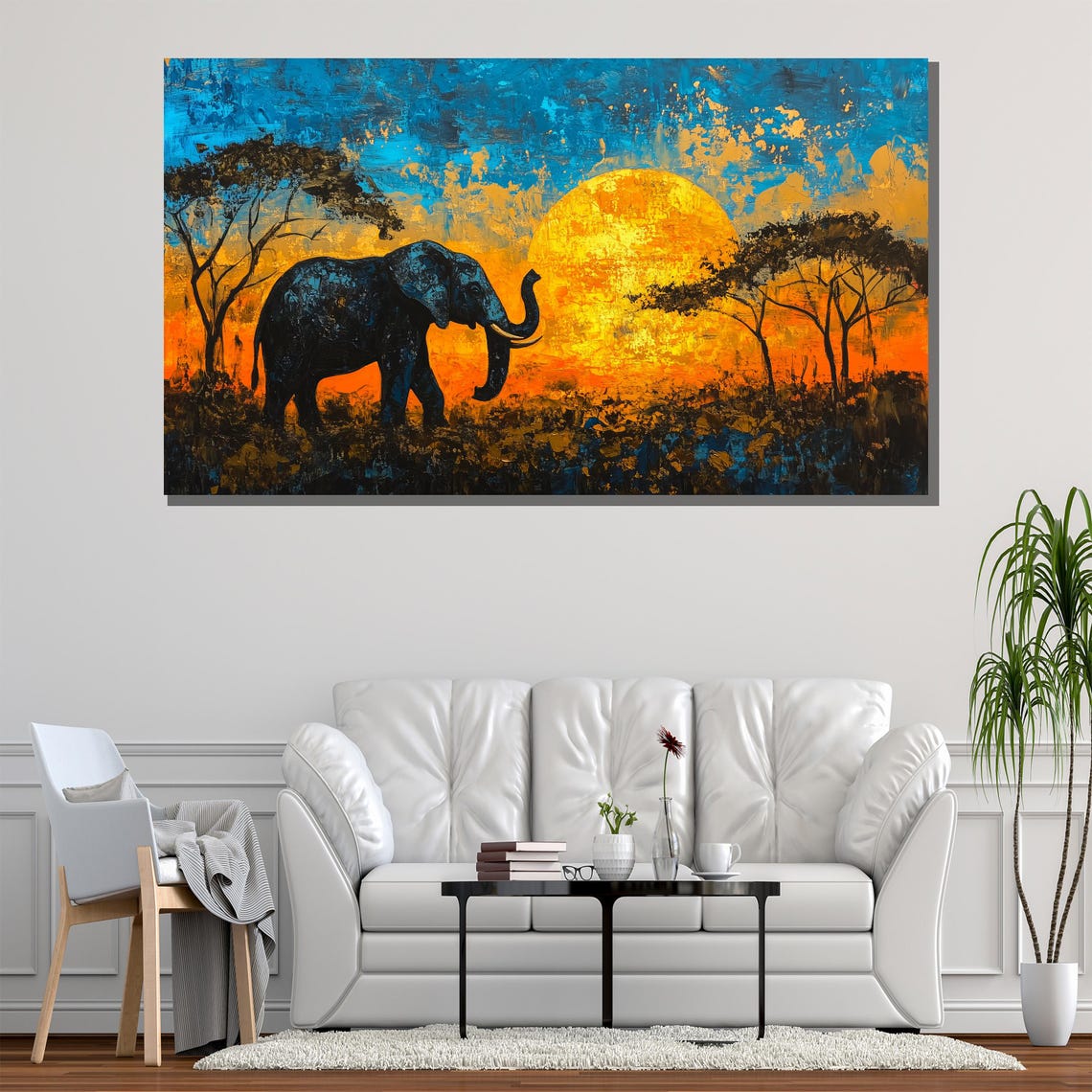 Elephant African Sunset Savanna Silhouette Dramatic Wall Art - Image 2