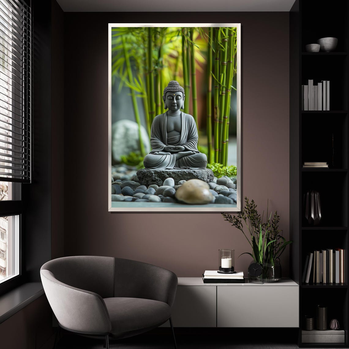 Buddha Statue Meditating In Bamboo Garden Zen Wall Art Poster - Image 4