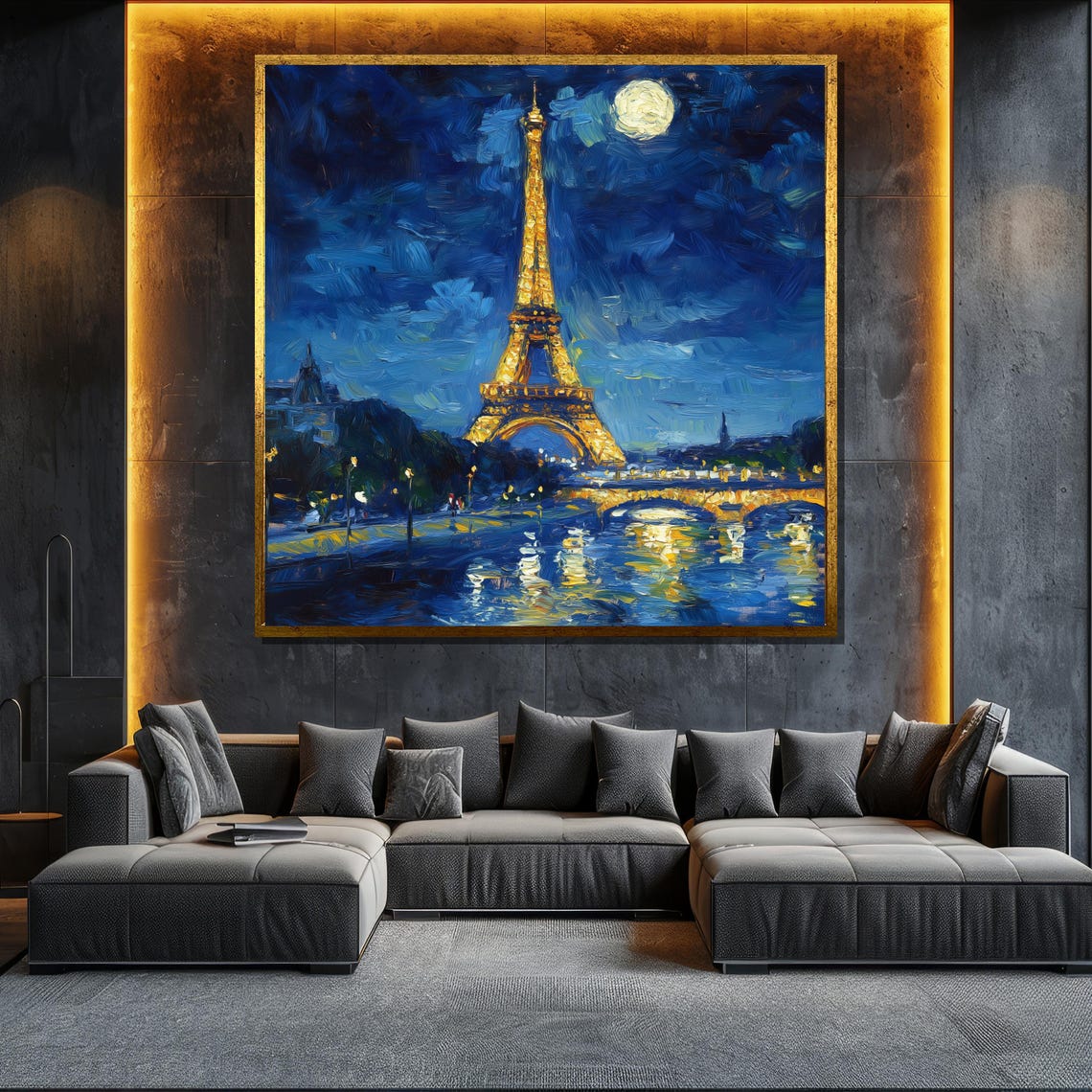 Eiffel Tower At Night With Moon Impressionist Paris Travel Poster