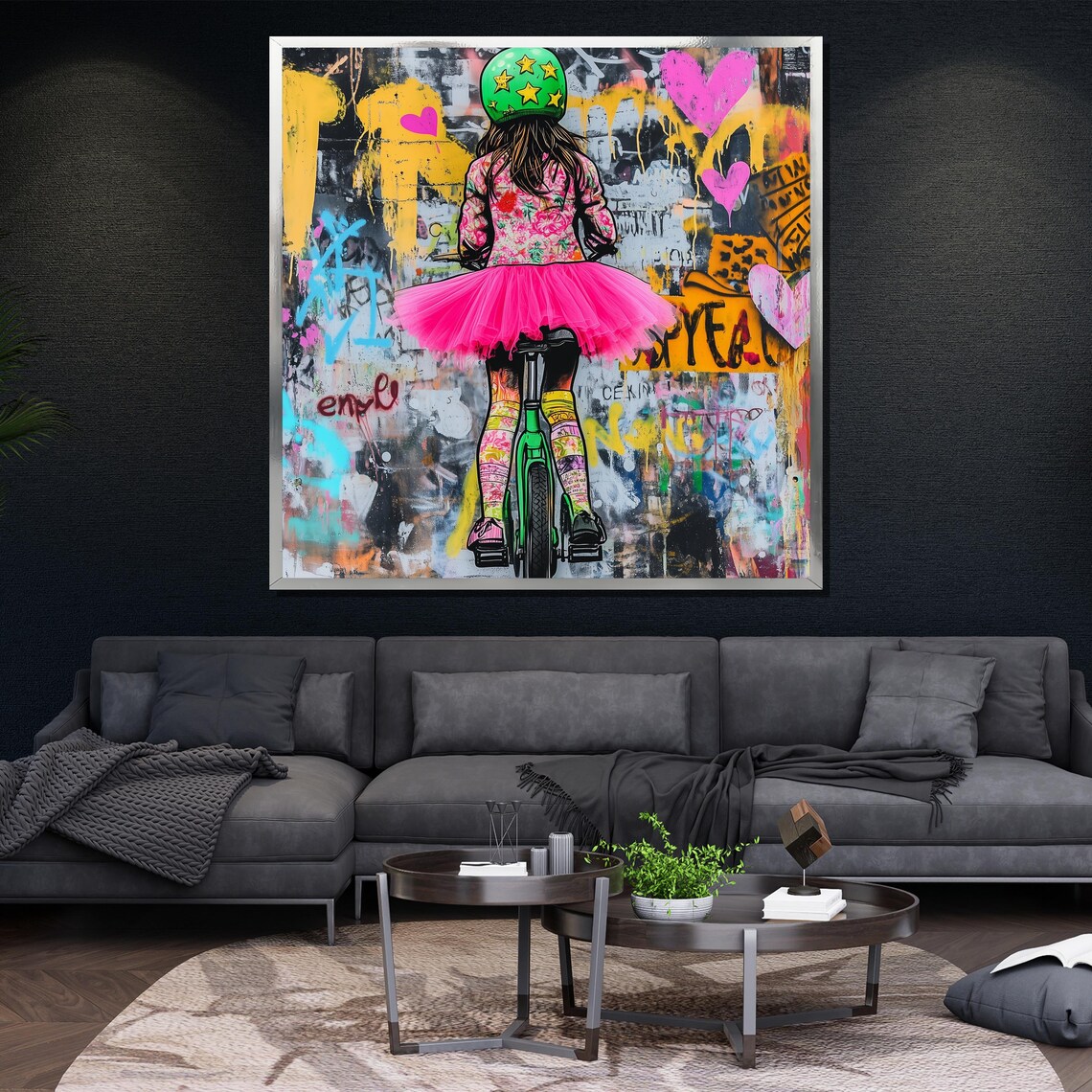 Girl In Pink Tutu Riding Bike Toward Graffiti Wall Street Art Poster - Image 4