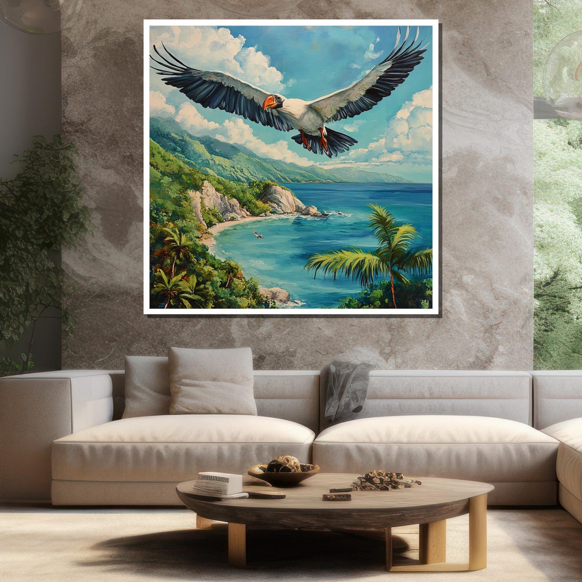 Soaring Seagull Flying Tropical Coast Palm Beach Ocean Bird Poster - Image 3