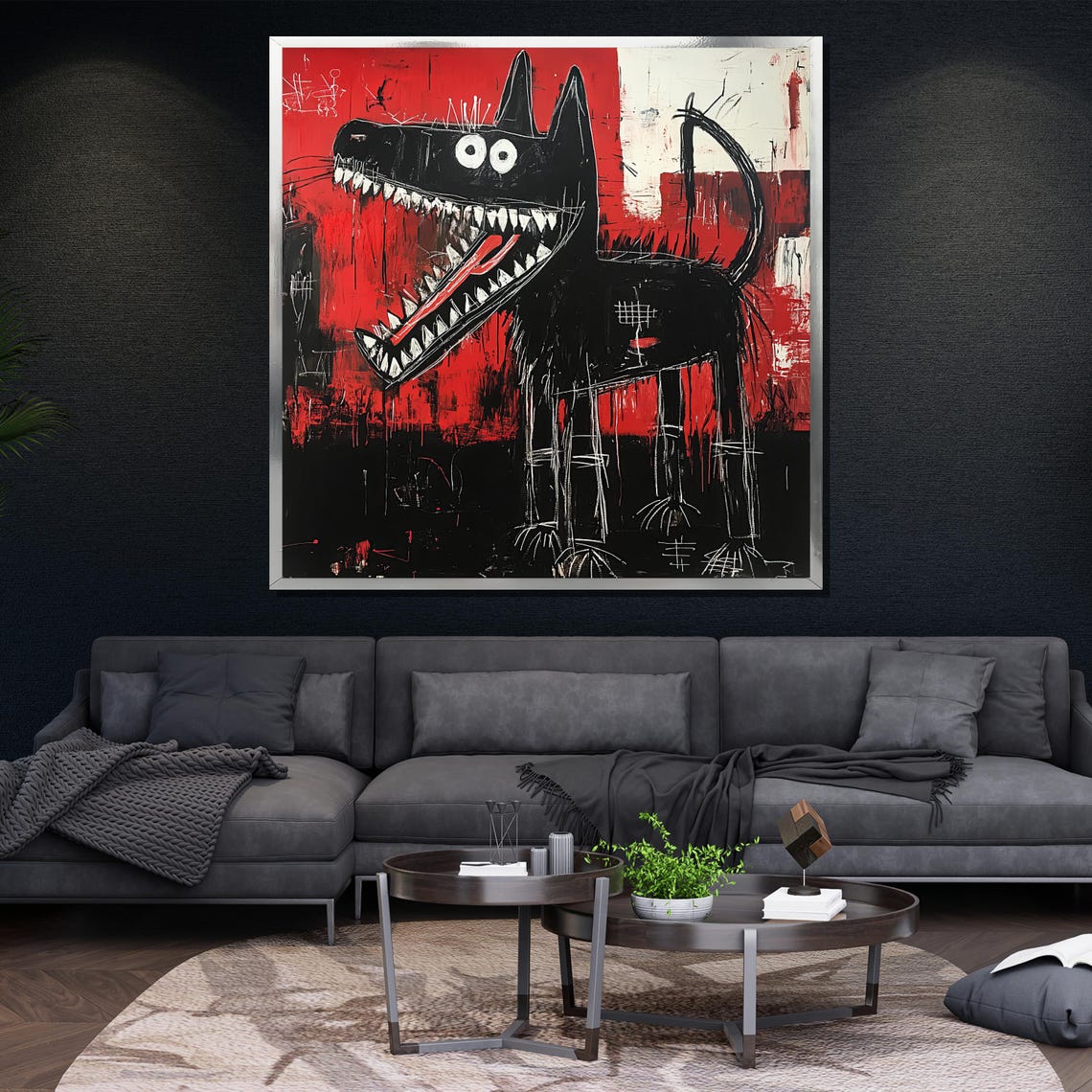 Abstract Black Dog Painting Modern Wall Art With Bold Colors Unique Home Decor Gift - Image 4