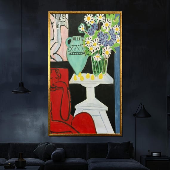 Henri Matisse Style Painting Modern Art Colorful Still Life Wall Decor Bold Floral Artwork Classic Masterpiece Gift