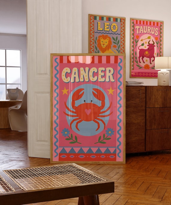 Cancer Zodiac Poster Colorful Astrology Wall Art