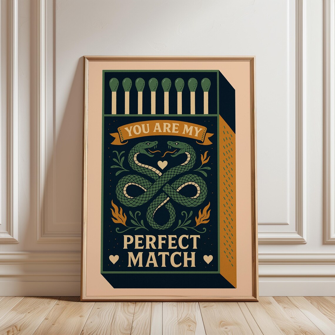 You Are My Perfect Match Vintage Green Snake Matchbox Art Poster