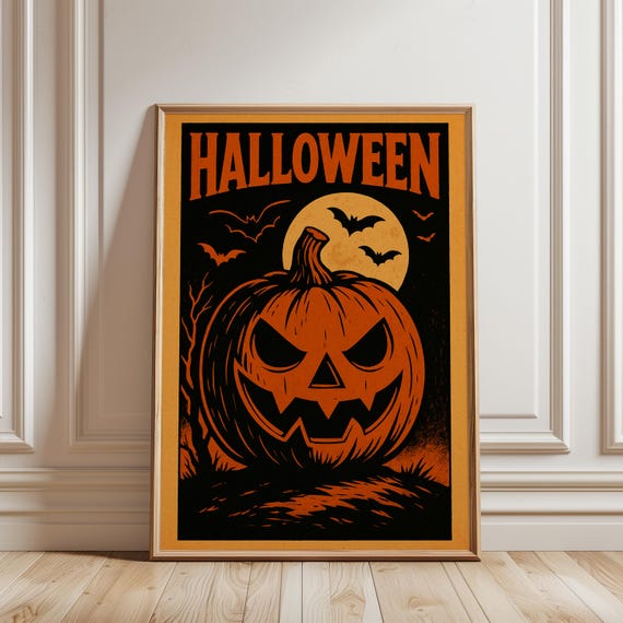 Retro Halloween Pumpkin Poster Vintage Spooky Season Wall Art