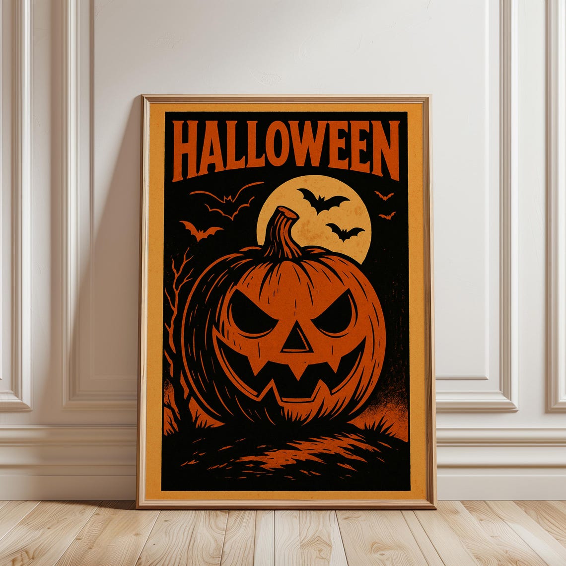 Retro Halloween Pumpkin Poster Vintage Spooky Season Wall Art