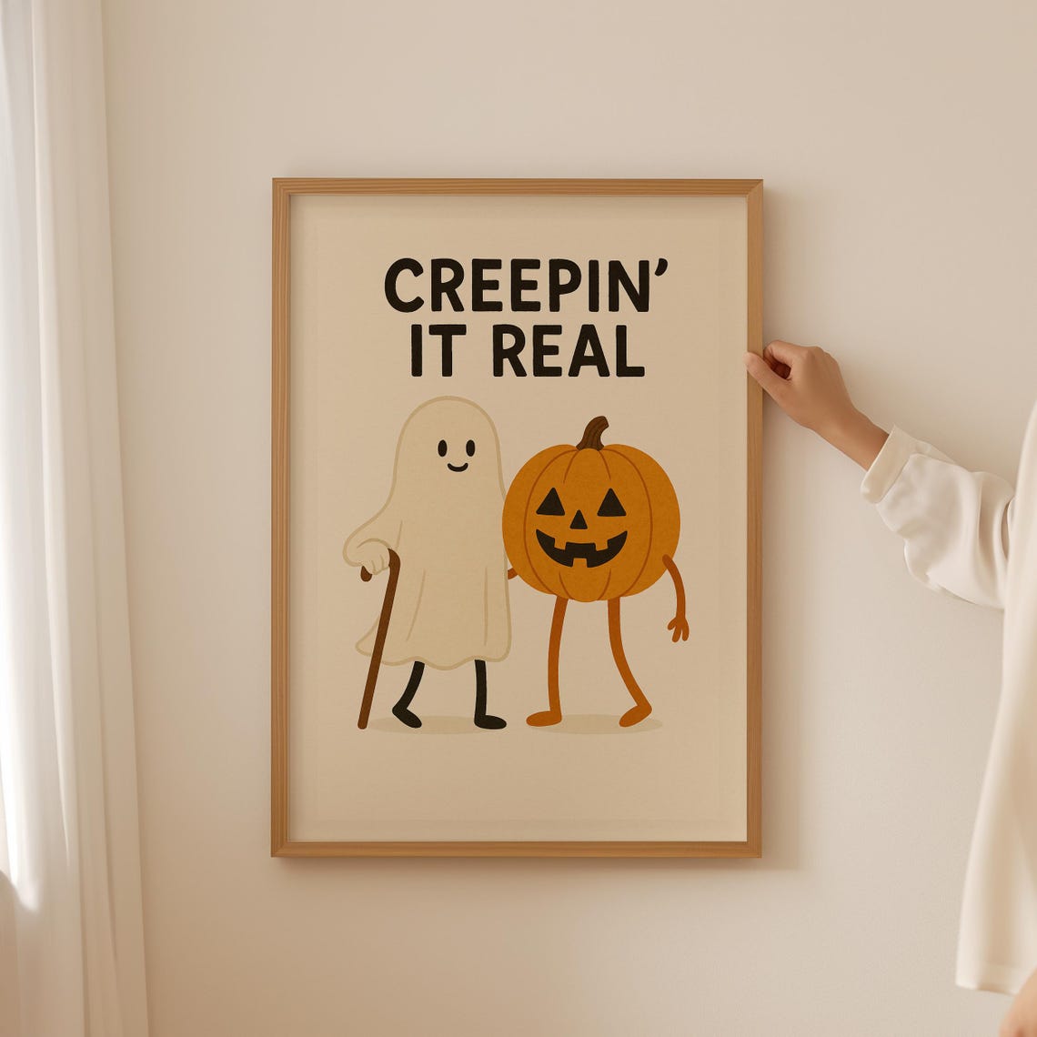 Creepin It Real Cute Ghost Pumpkin Funny Halloween Art Poster