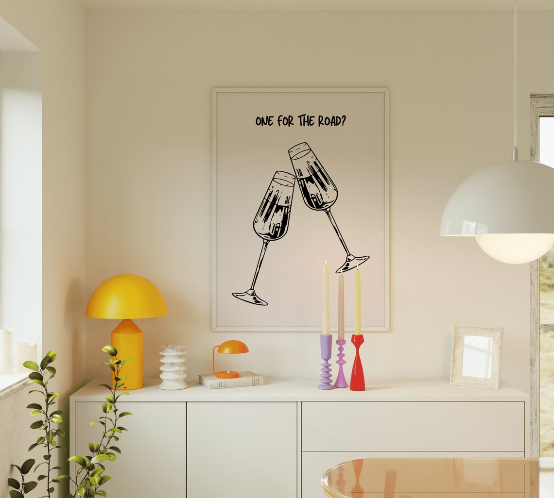 One for the Road Champagne Glasses Minimalist Bar Quote Poster - Image 5